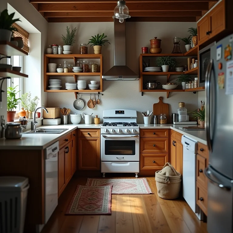 Cozinha sem espaços específicos para utensílios e alimentos.