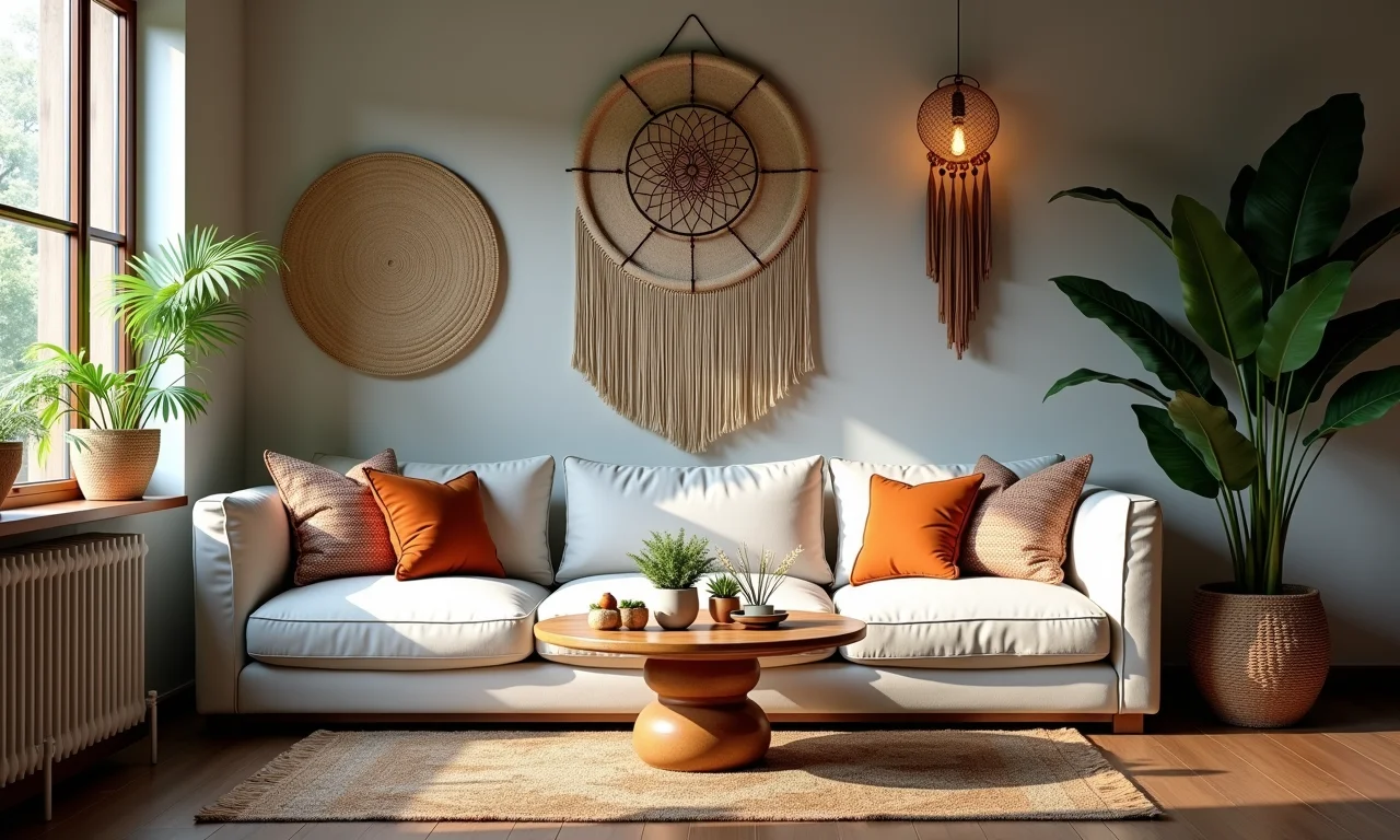 Decoração boho com itens artesanais e detalhes étnicos
