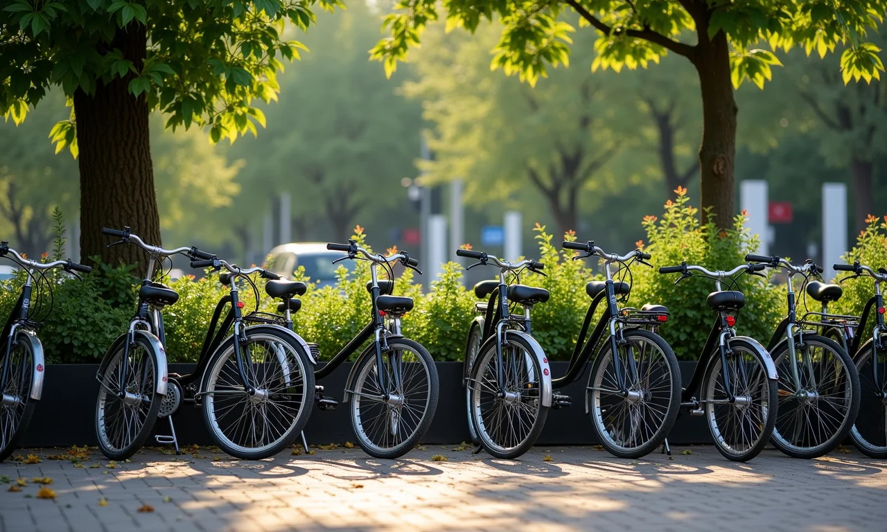 Decoração personalizada de bicicletário com plantas.