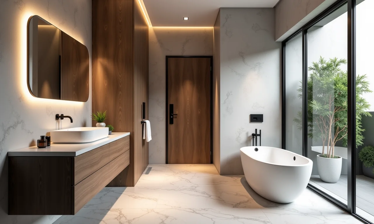 Design de banheiro elegante exibido no Instagram.