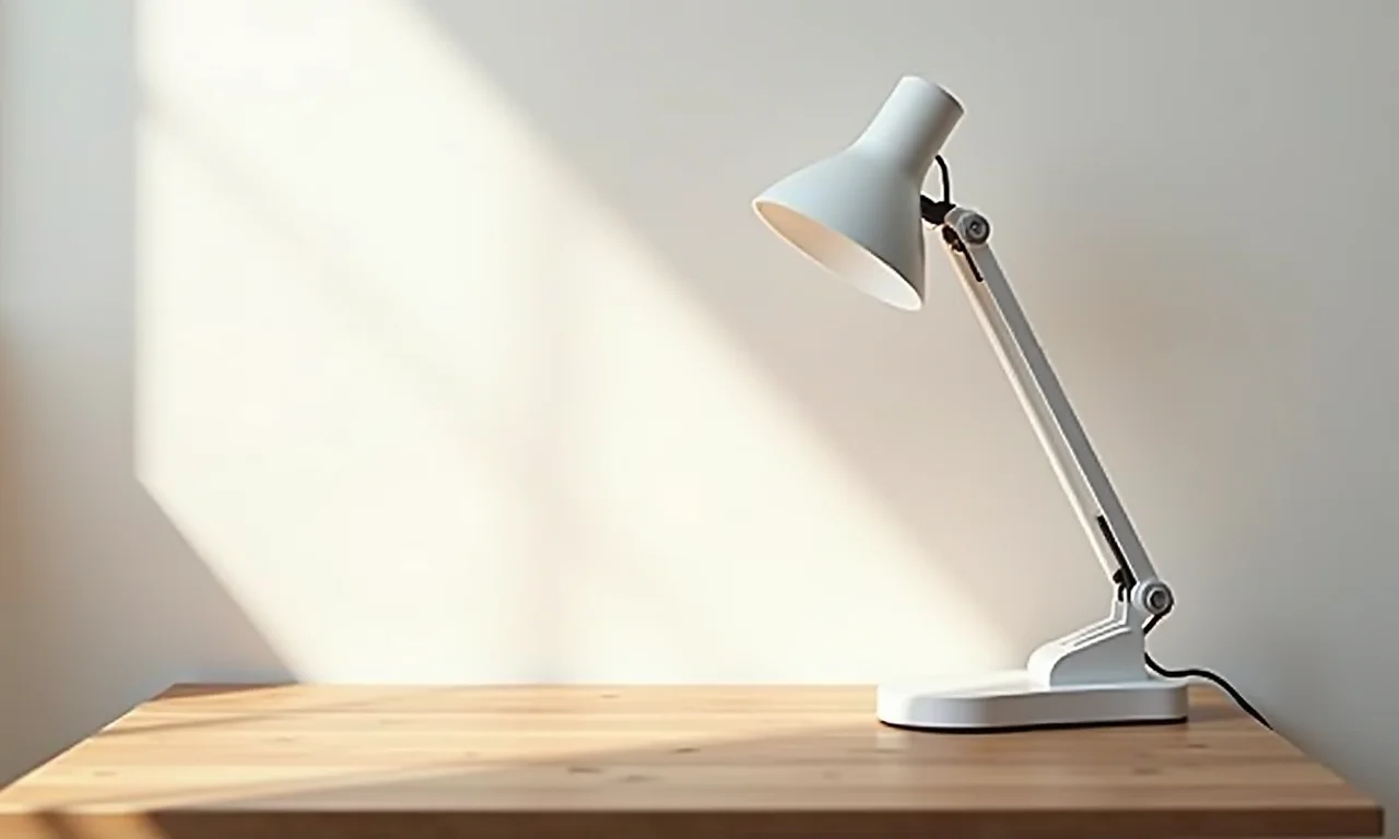 Design moderno de uma luminária de clip em uma mesa minimalista.