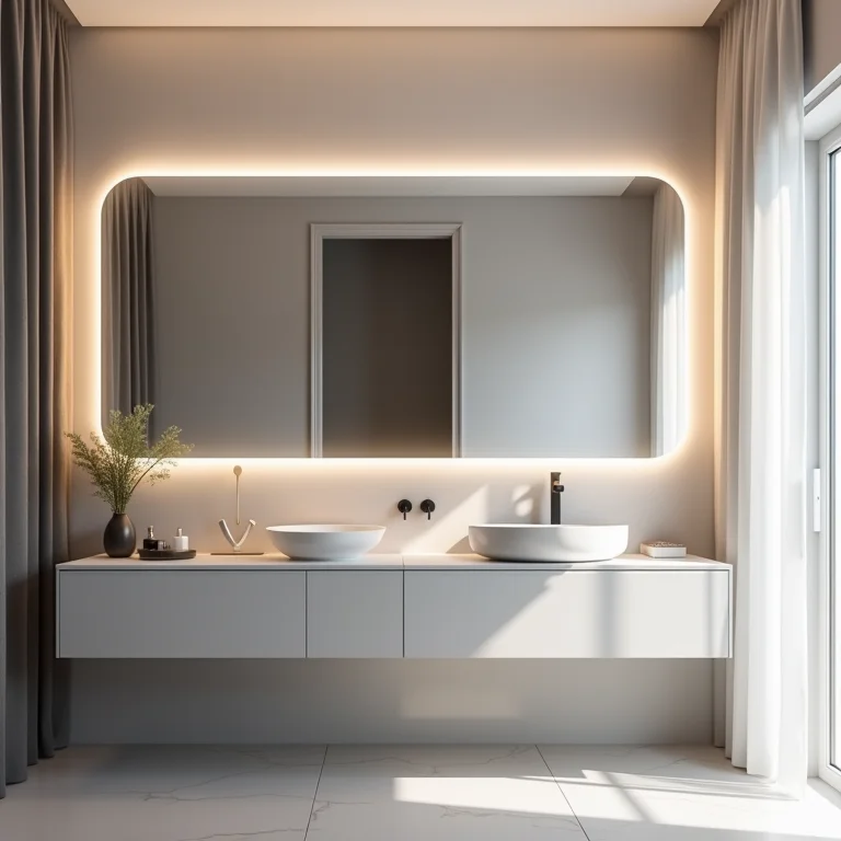 Design moderno e elegante com espelho LED no banheiro
