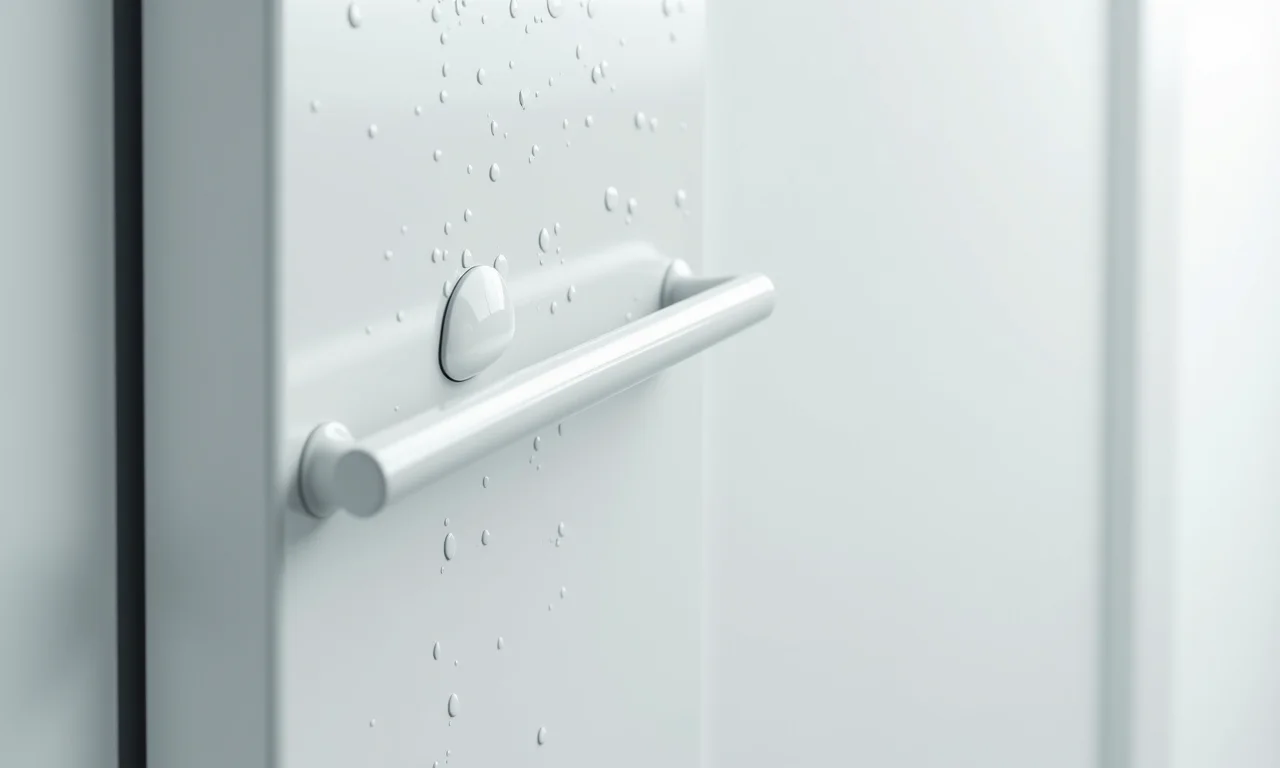 Detalhe da porta de alumínio branca resistente à umidade.