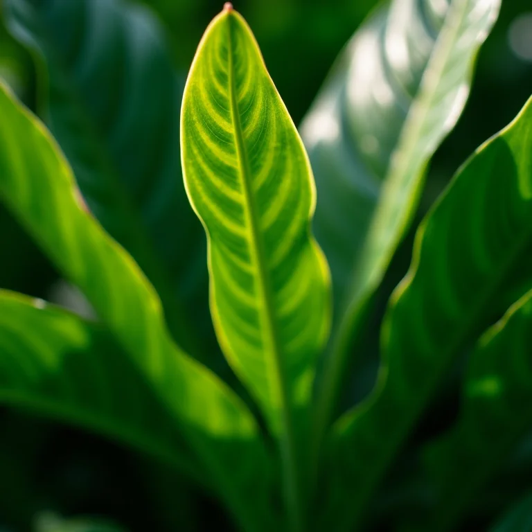 Detalhe das folhas da Aglaonema exibindo seus padrões únicos