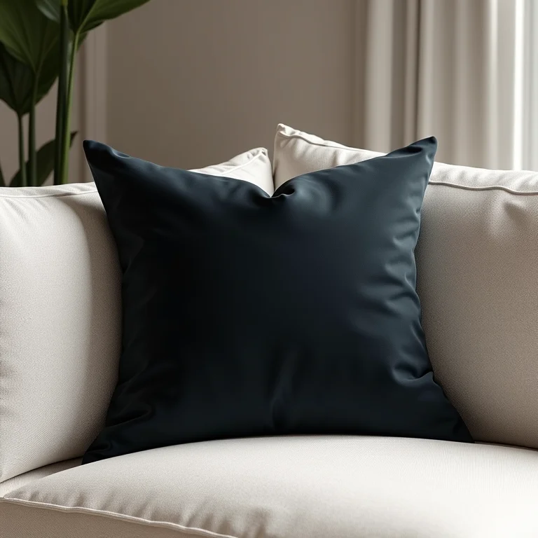 Detalhe de almofada escura em sofá claro