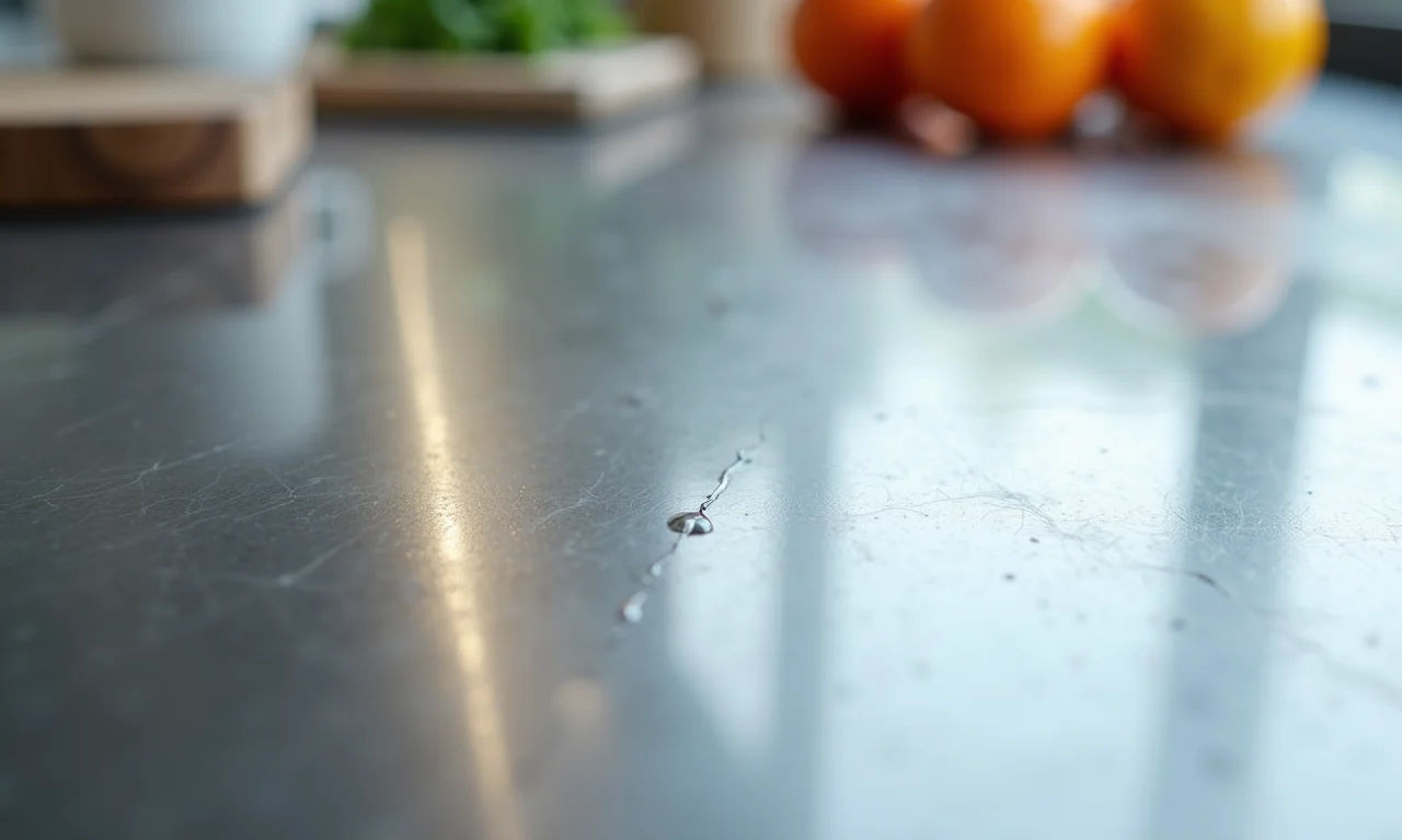 Detalhe de bancada de inox resistente a arranhões e manchas.