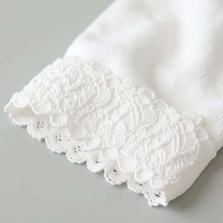 Detalhe de barrado em renda e aplicações delicadas em toalha