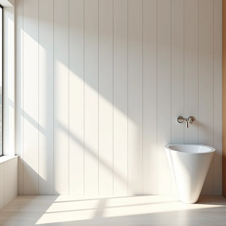 Detalhe de parede com revestimento 3D de gesso em banheiro