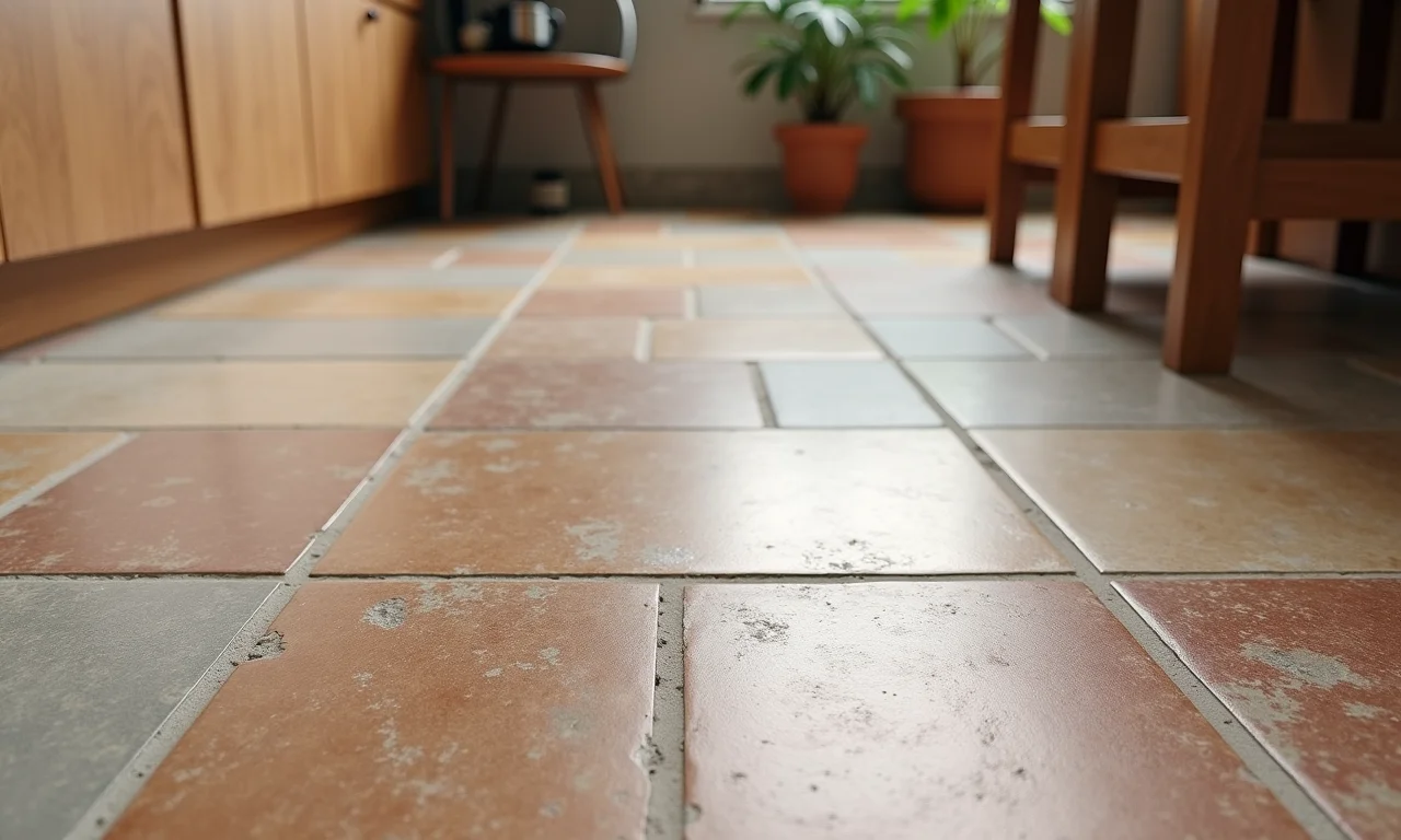 Detalhe de piso de Pedra São Tomé com tons variados em cozinha brasileira.