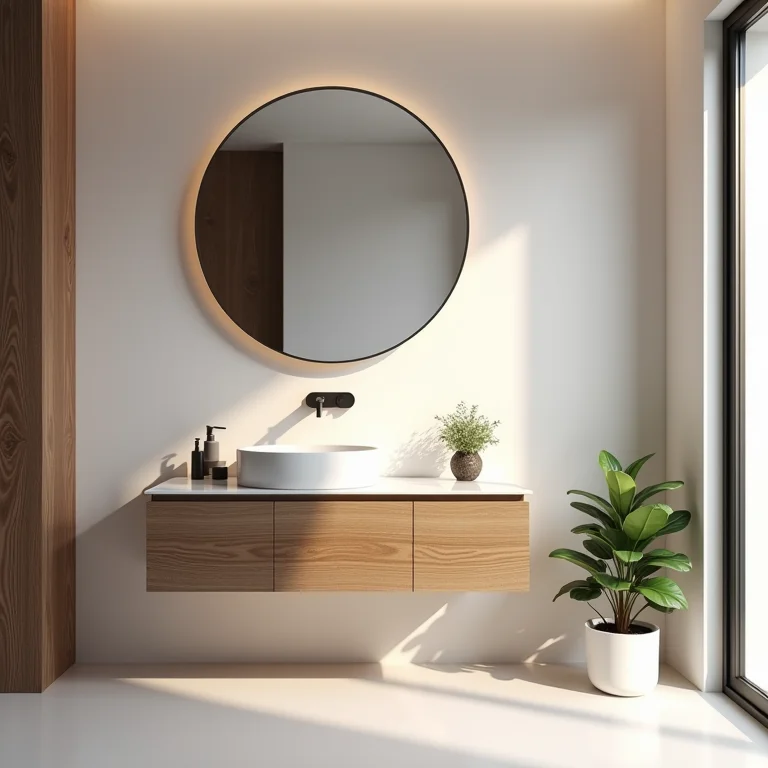 Detalhe de uma bancada de banheiro pequena com prioridades bem definidas e organizadas.