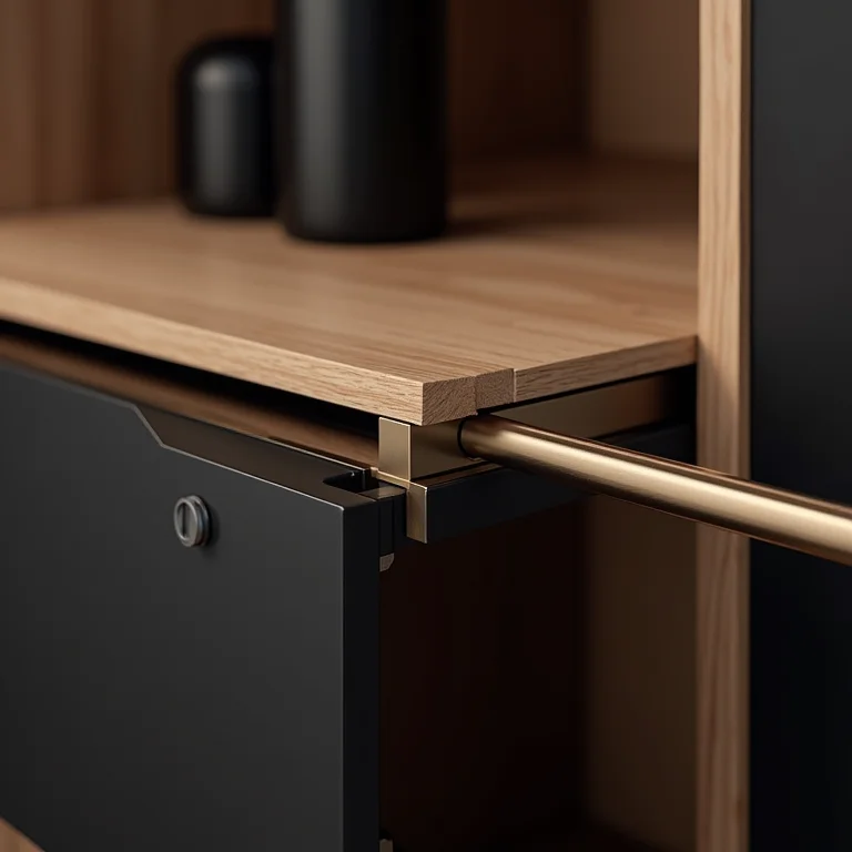 Detalhe do mecanismo de portas de correr de um rack