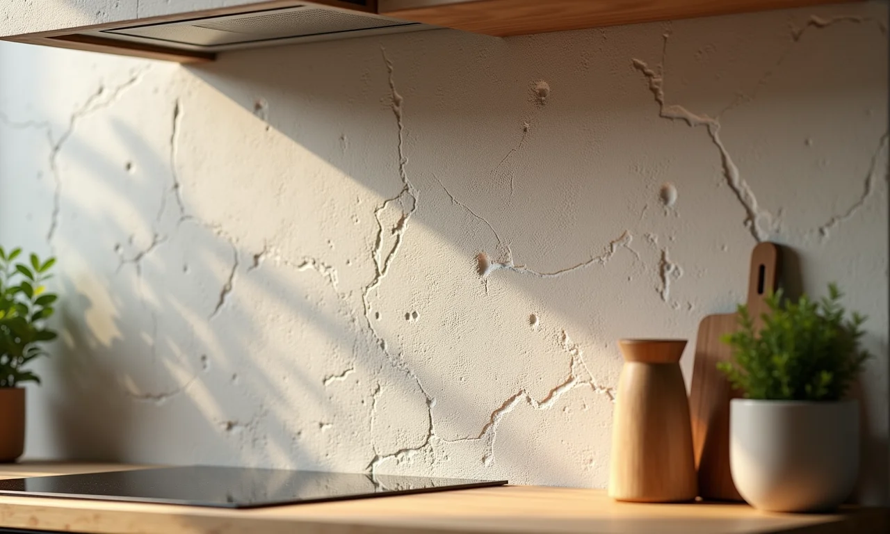 Detalhes da textura do cimento queimado em parede de cozinha.