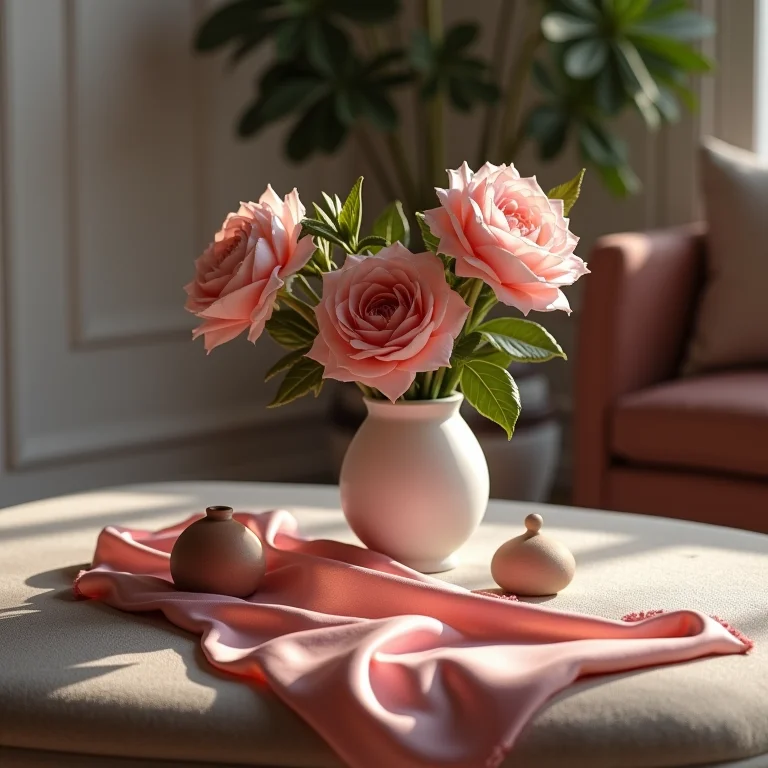 Detalhes em seda em uma mesa de centro.