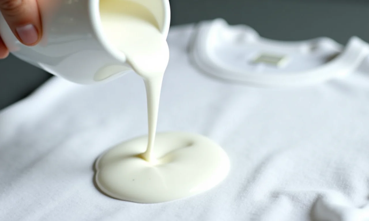 Detergente neutro sendo despejado sobre uma camisa branca.