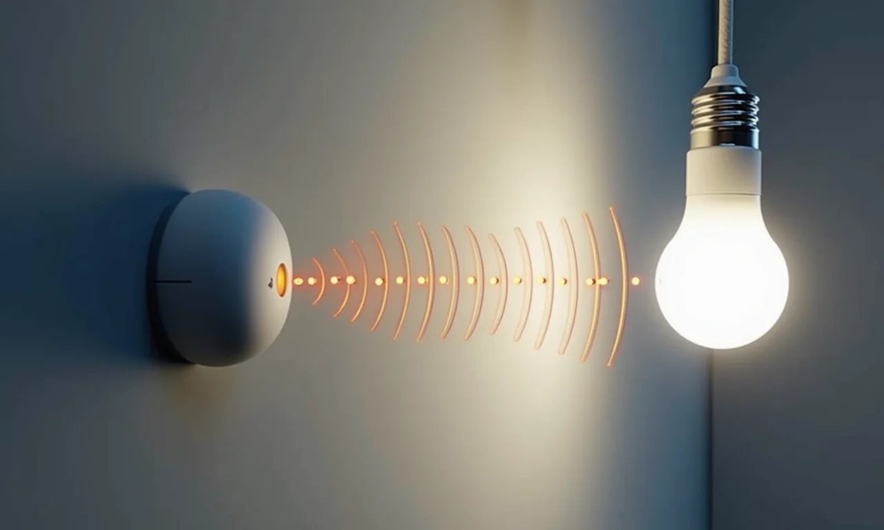 Diagrama ilustrando o alcance do sensor de som da lâmpada.