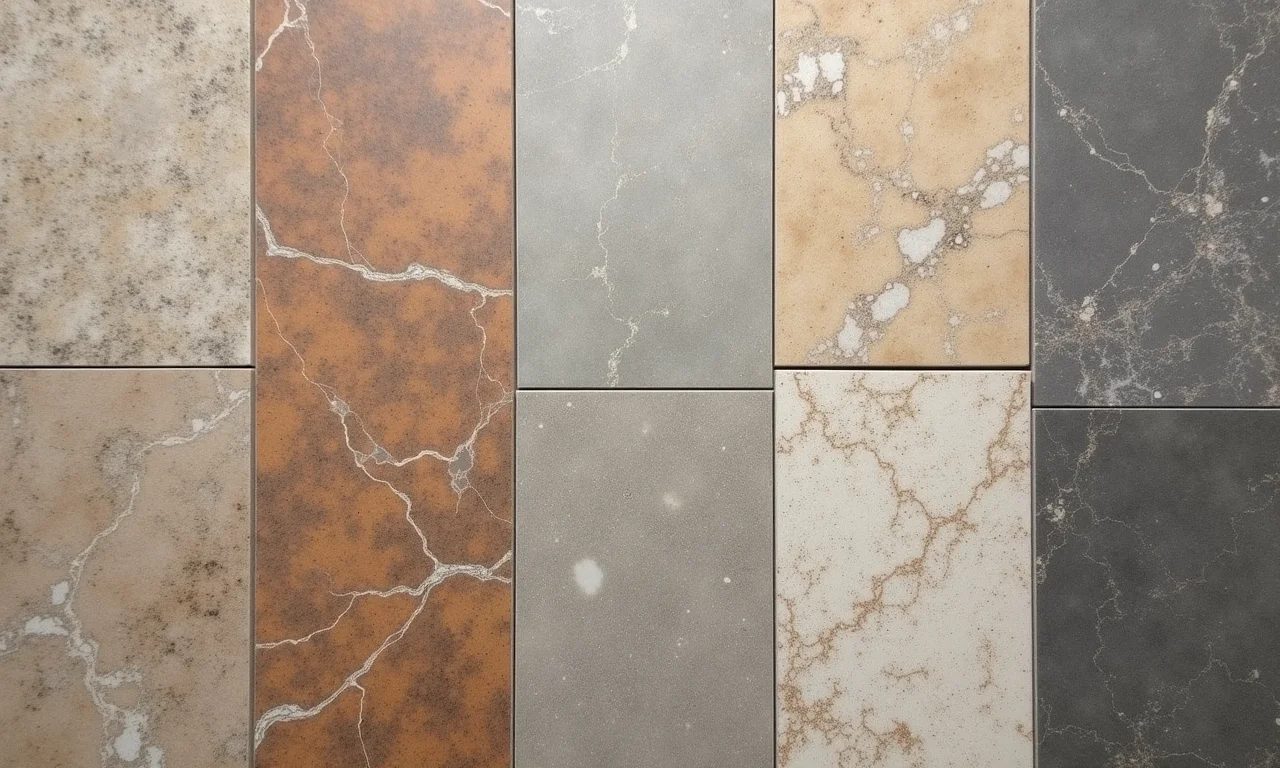 Diferentes acabamentos de piso de pedra Goiás: natural, escovado e polido.