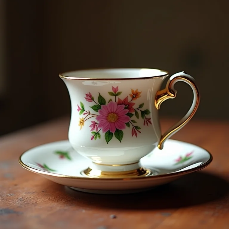 Diferentes estilos de xícaras de chá antigas: Vitoriano, Art Déco e Art Nouveau.