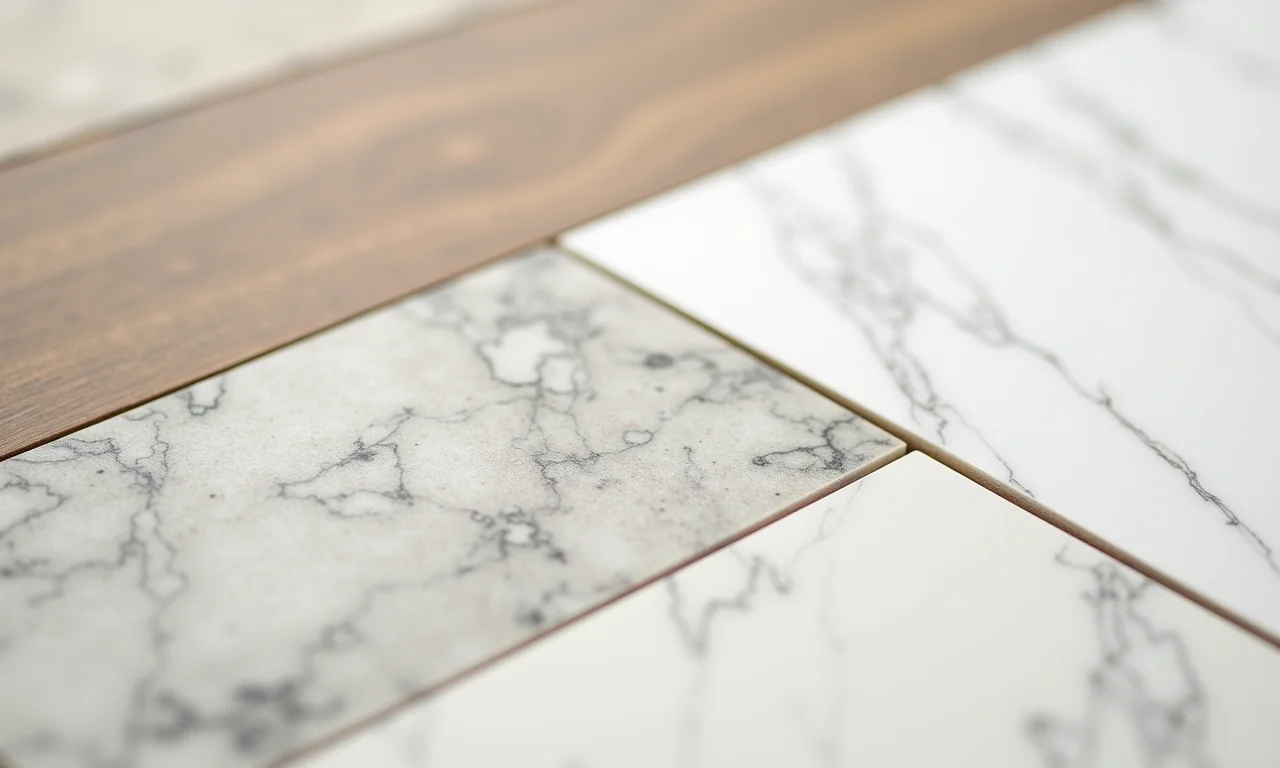 Diferentes tipos de porcelanato Pamesa: madeira, mármore e concreto.