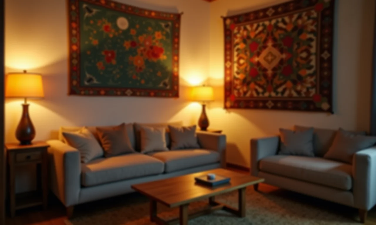 Dimmer com ajuste de intensidade mínima em sala aconchegante.