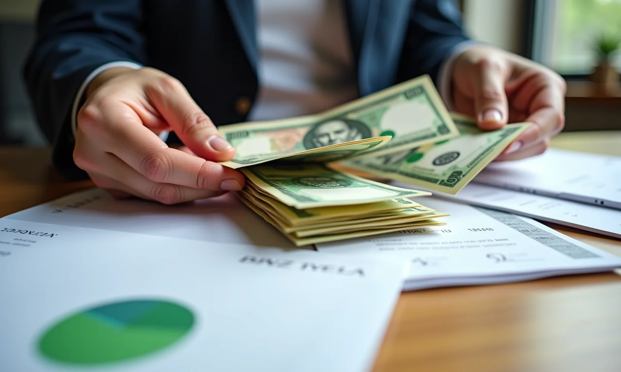 Distribuindo dinheiro nos envelopes categorizados.