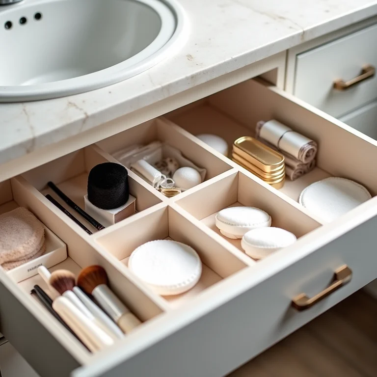 Divisórias organizadoras para armários de banheiro.