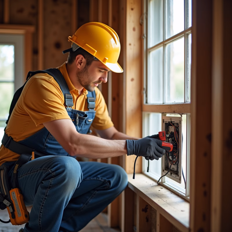 Eletricista instalando fiação elétrica.