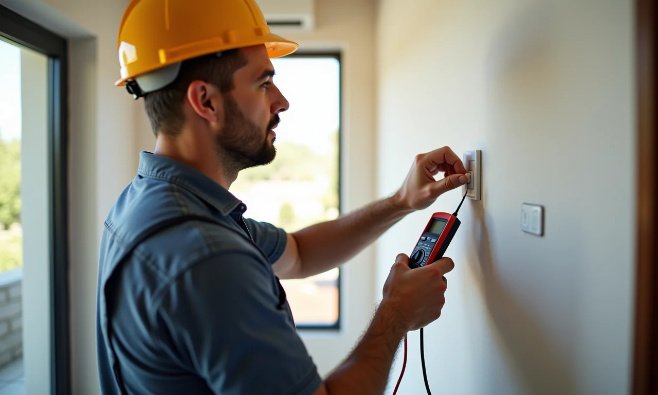 Eletricista verificando compatibilidade de dimmer com multímetro.