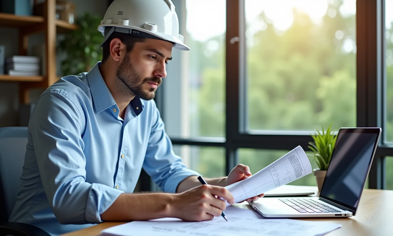 Engenheiro calculando a capacidade de carga da laje para telhado verde.