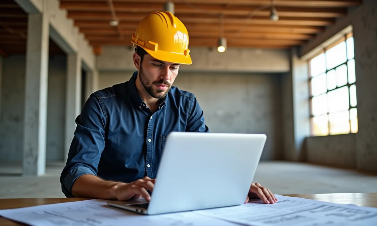 Engenheiro calculando a capacidade de peso de um mezanino.