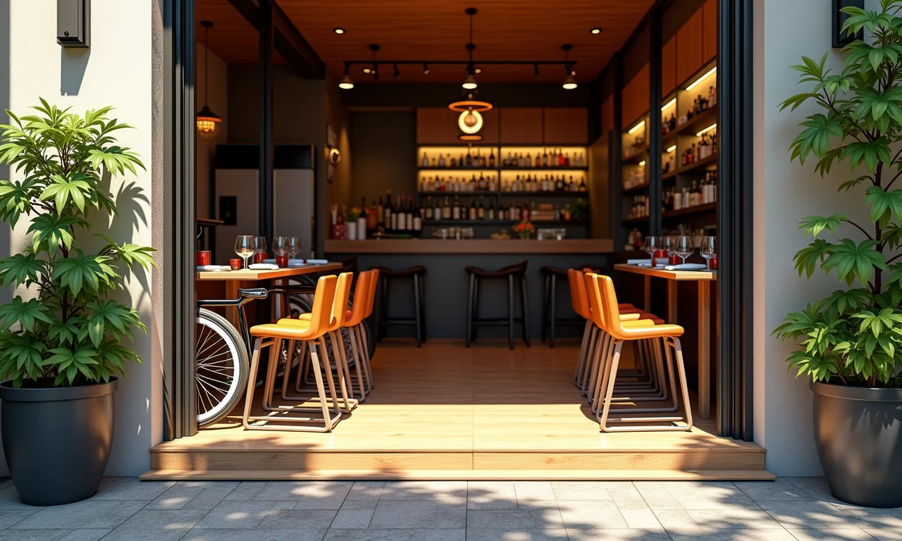 Entrada acessível com rampa para todos em restaurante.