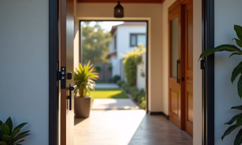 Alarme com Sensores de Porta e Janela: A Primeira Defesa Entrada de casa brasileira com sensores de porta e janela visíveis.
