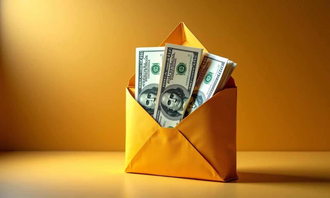 Envelope com dinheiro sobrando após o controle de gastos.