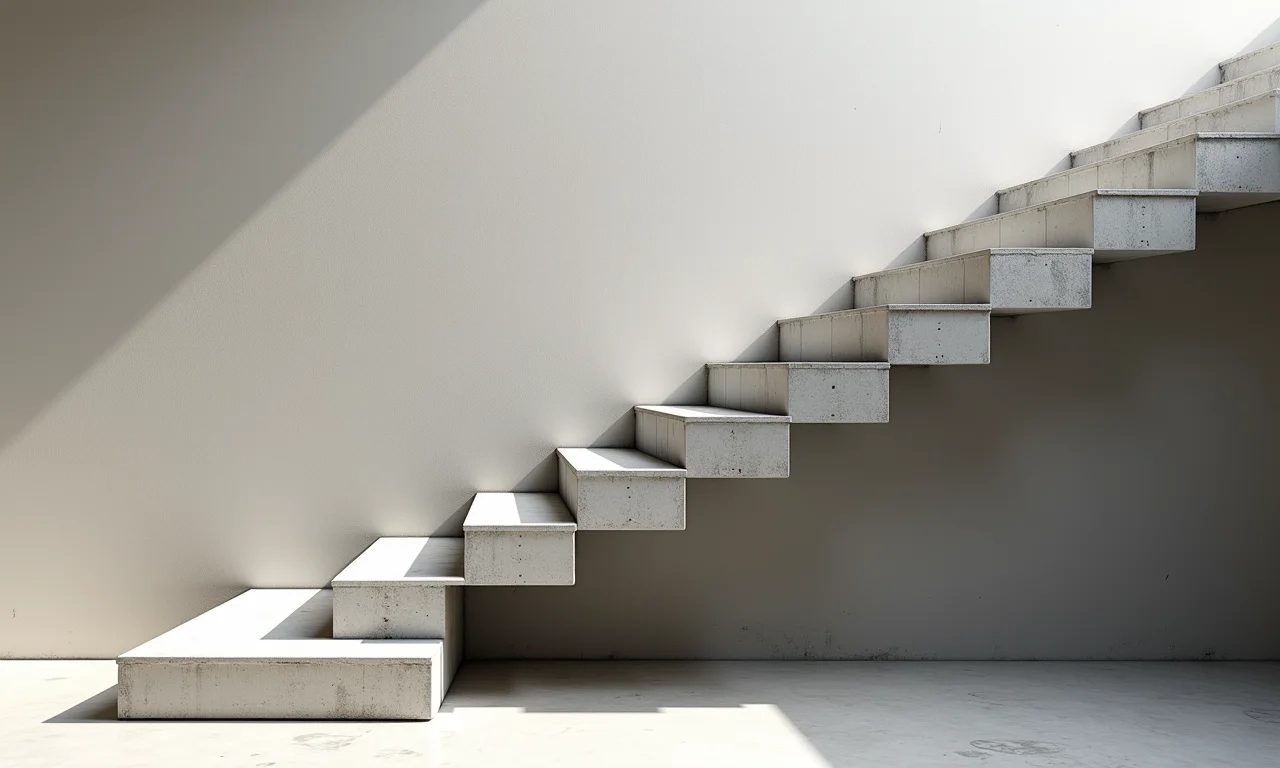 Escada minimalista com acabamento em cimento queimado, puro estilo moderno.