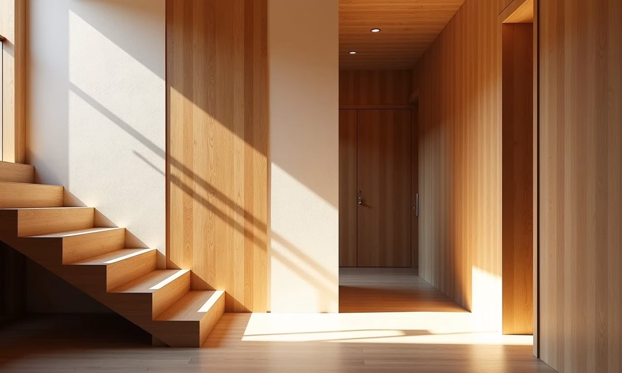 Escada moderna com diversos revestimentos de parede, estilo brasileiro vibrante.