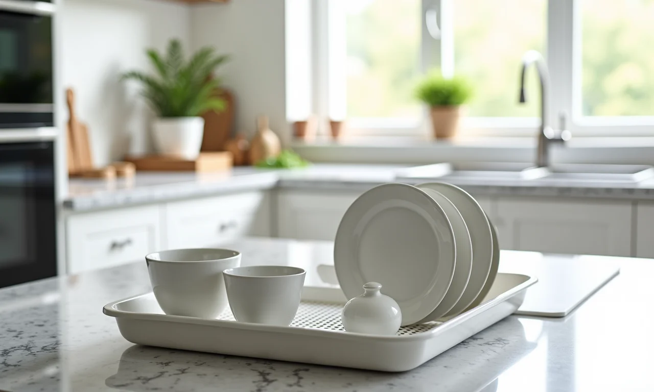 Escorredor de louça Arthi de plástico com bandeja em granito.