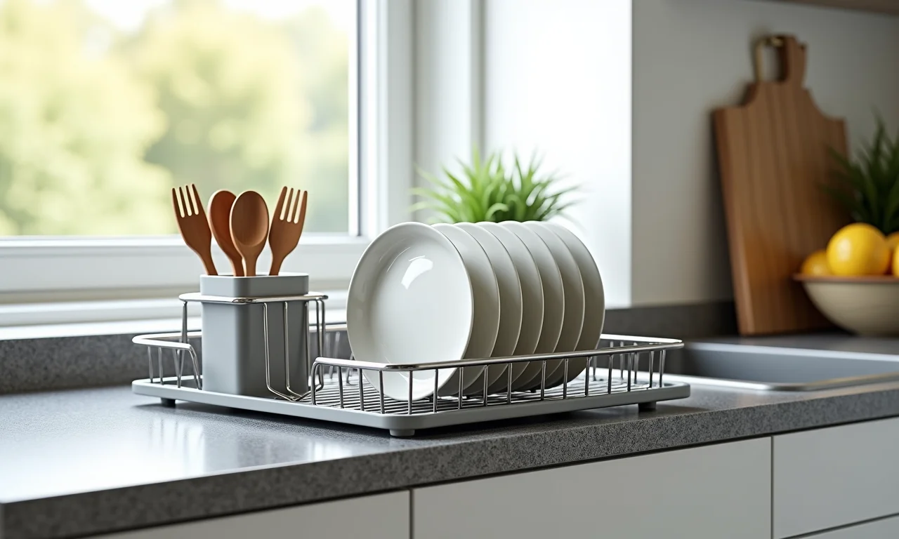 Escorredor de louça com porta talheres em granito.