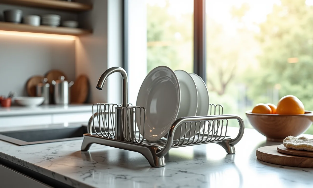 Escorredor de louça Tramontina em aço inox em granito.