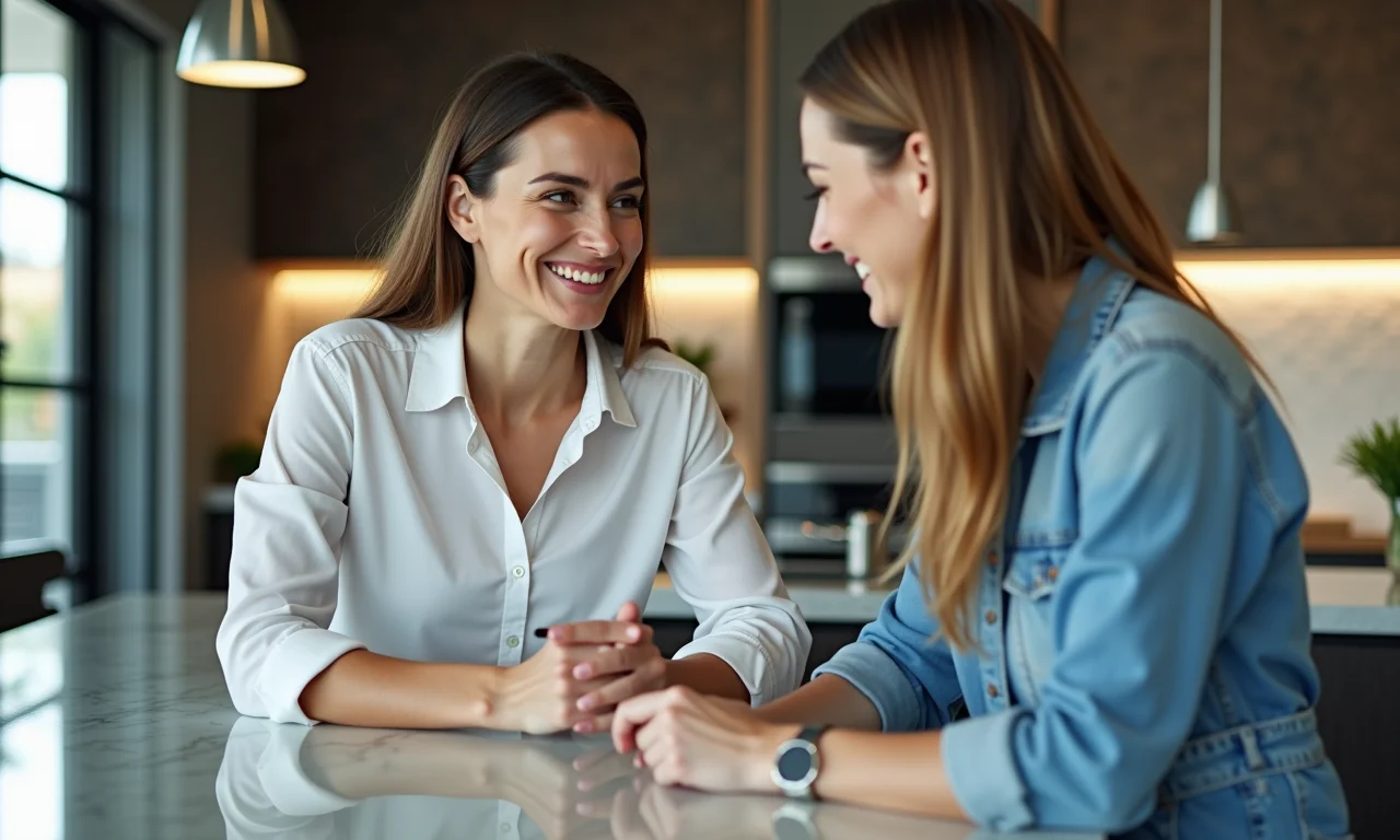 Especialista auxiliando cliente na escolha da bancada de vidro.