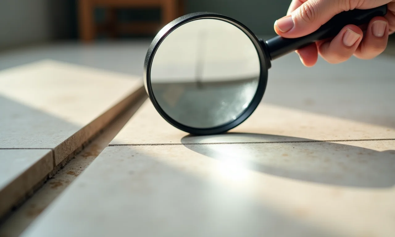 Especialista avaliando porcelanato Pamesa com lupa.