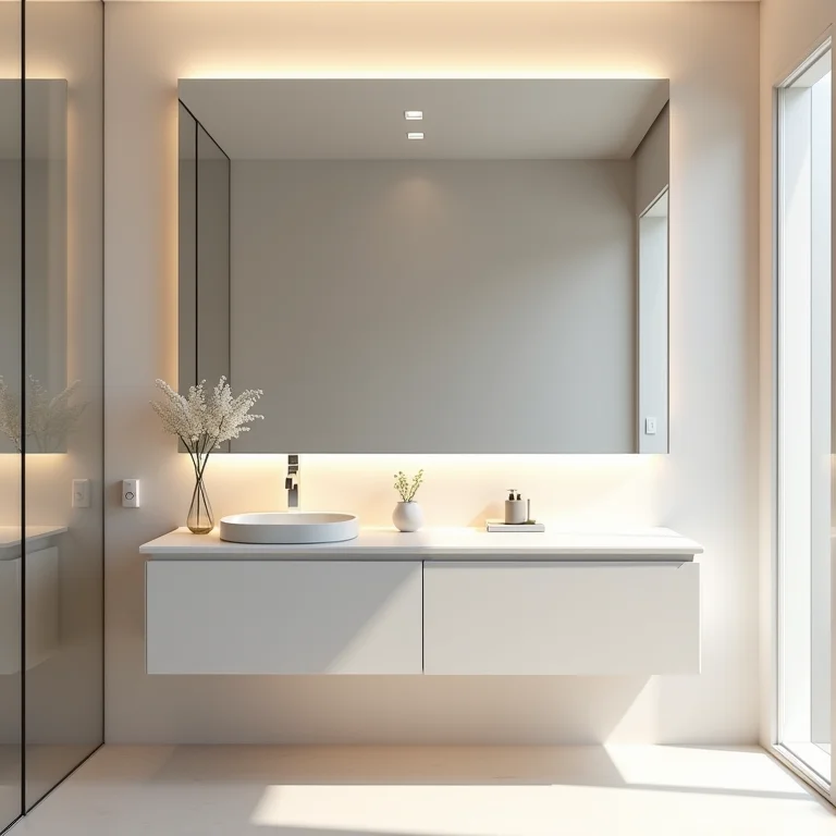 Espelho ampliando visualmente um banheiro pequeno