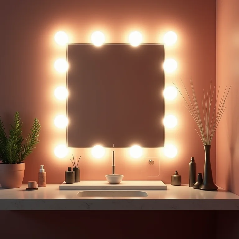 Espelho camarim com iluminação estilo Hollywood para amantes da maquiagem.