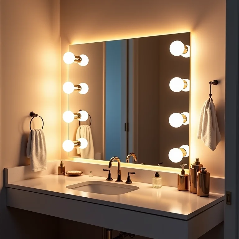 Espelho camarim em banheiro estilo Hollywood