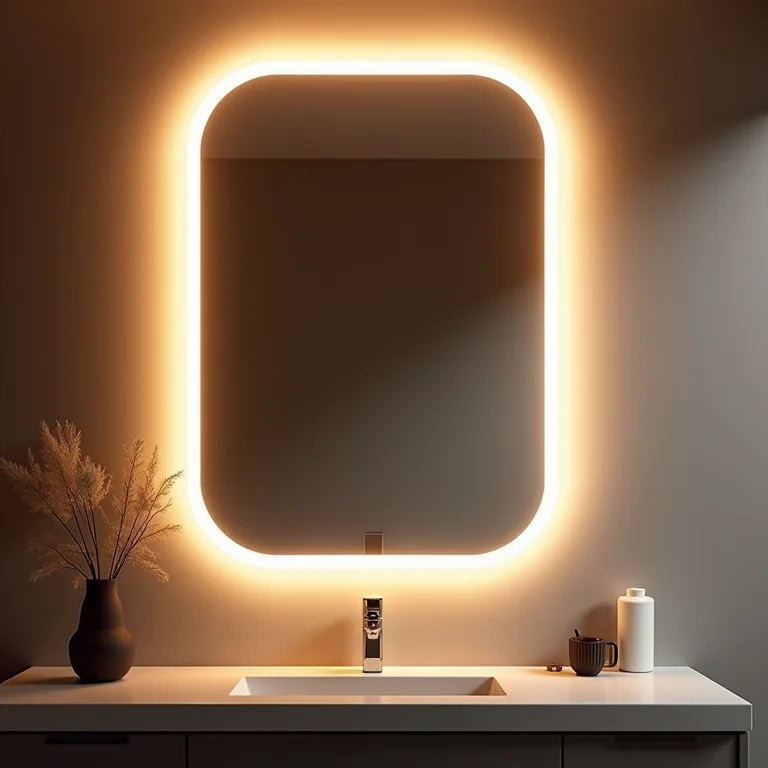 Espelho com iluminação embutida, destacando a funcionalidade e a sofisticação.