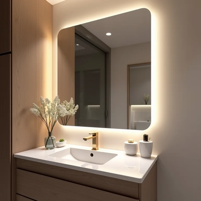 Espelho de banheiro com iluminação integrada