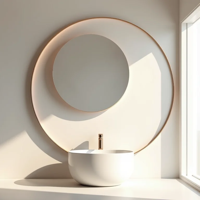 Espelho redondo em banheiro com design moderno