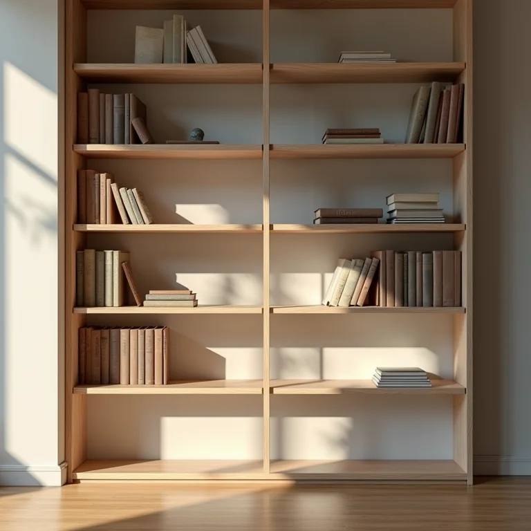 Estante minimalista com poucos objetos e muito espaço negativo