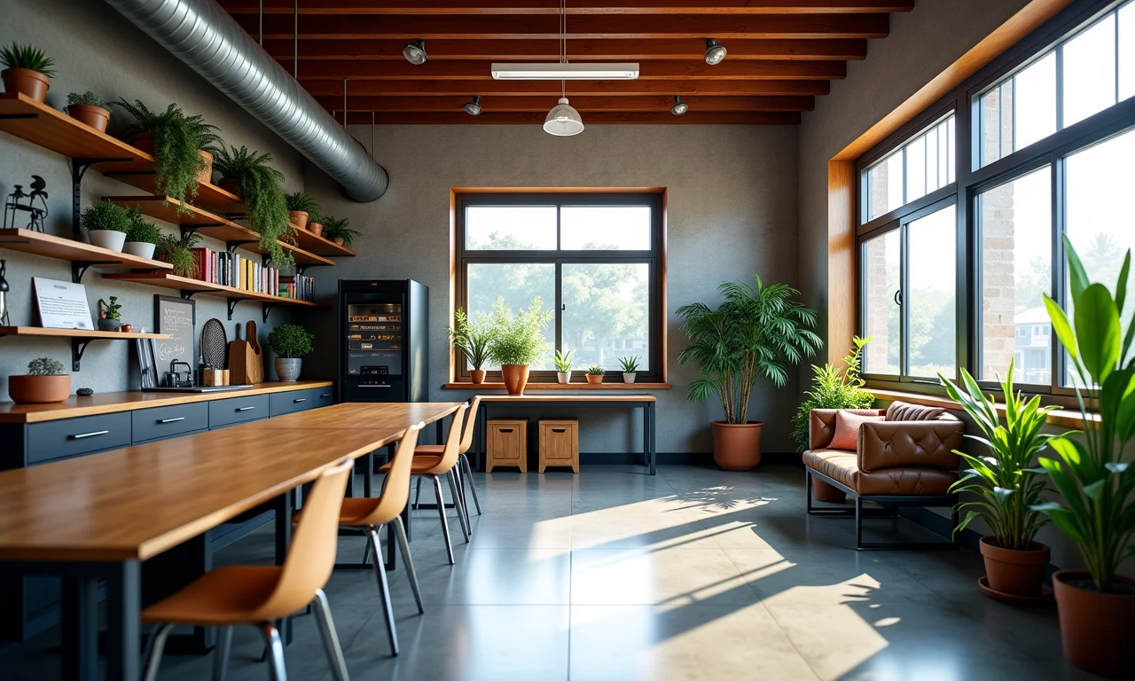 Estantes e prateleiras com ferramentas organizadas.