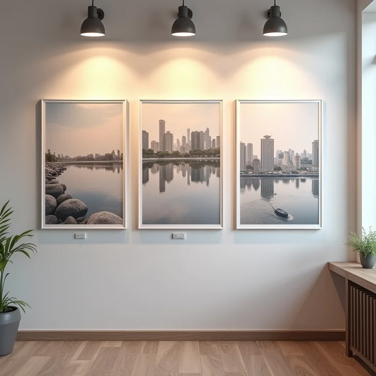 Exposição de fotos e ilustrações com mini pranchetas