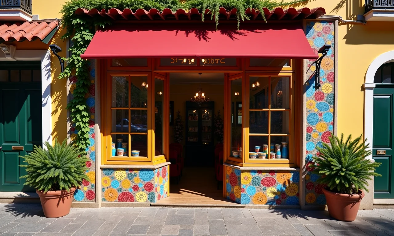 Fachada de loja com pastilhas coloridas e originais.