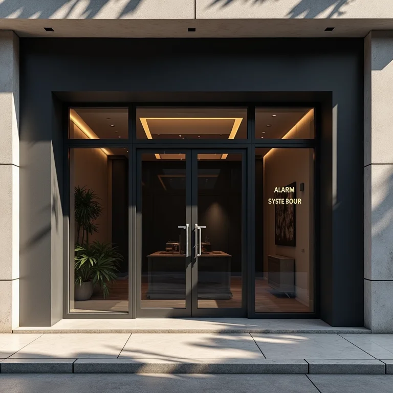 Fachada de loja com sistema de alarme comercial.